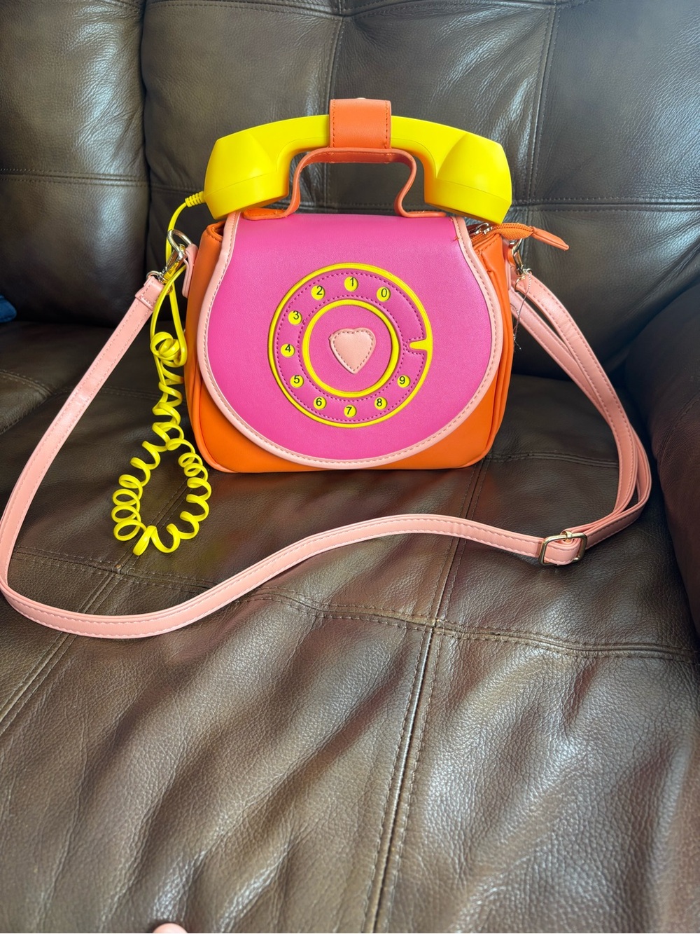 Playful Pink & Orange Retro Telephone Crossbody Bag